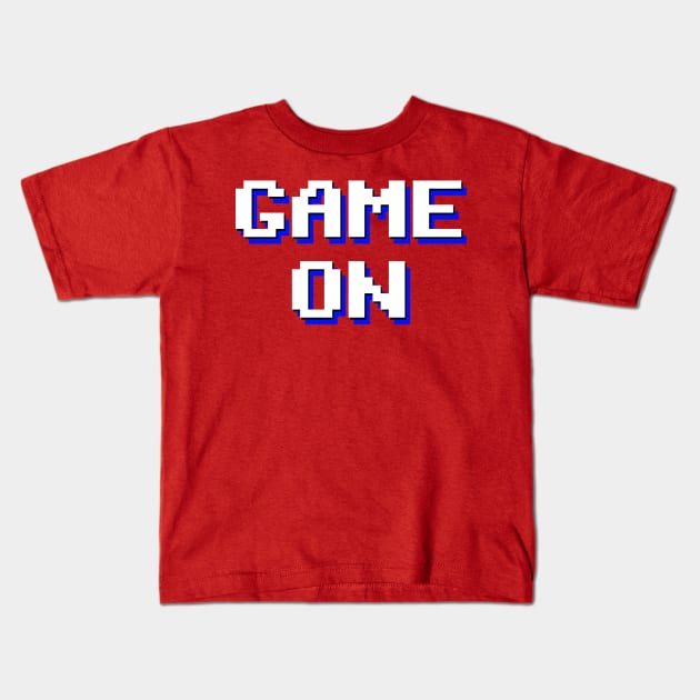 Pixelated Game On in red background Kids T-Shirt by PincGeneral